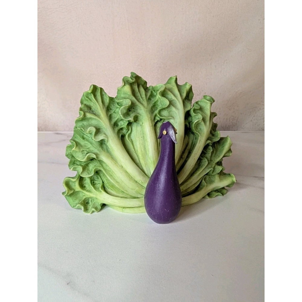 🖤 Enesco Home Grown Vegetable Eggplant Cabbage Lettuce Peacock ‘08 *Chipped*